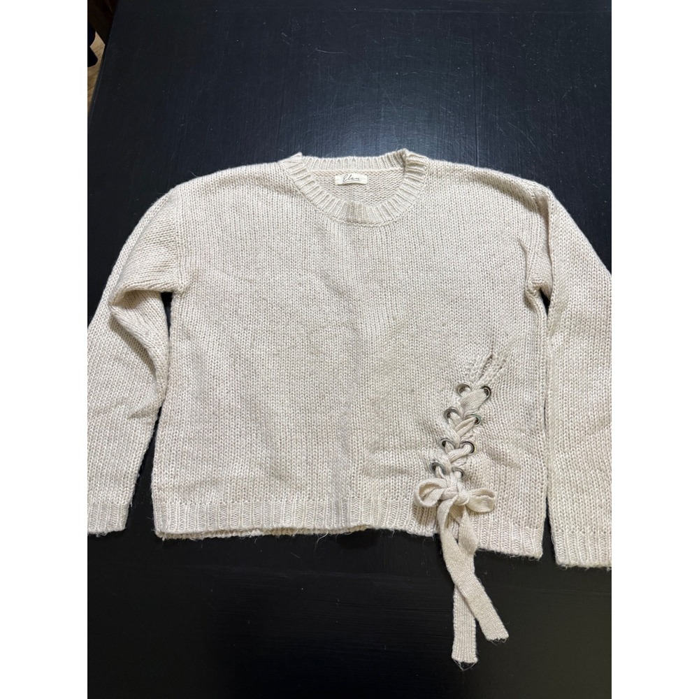 Elan Womens Side Lace Up Crewneck Sweater Oatmeal Beige Knit SW1692 Size M